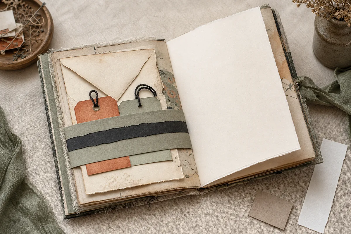Loaded belly band on a journal page with a blank facing page ready for a close-flat pressure check