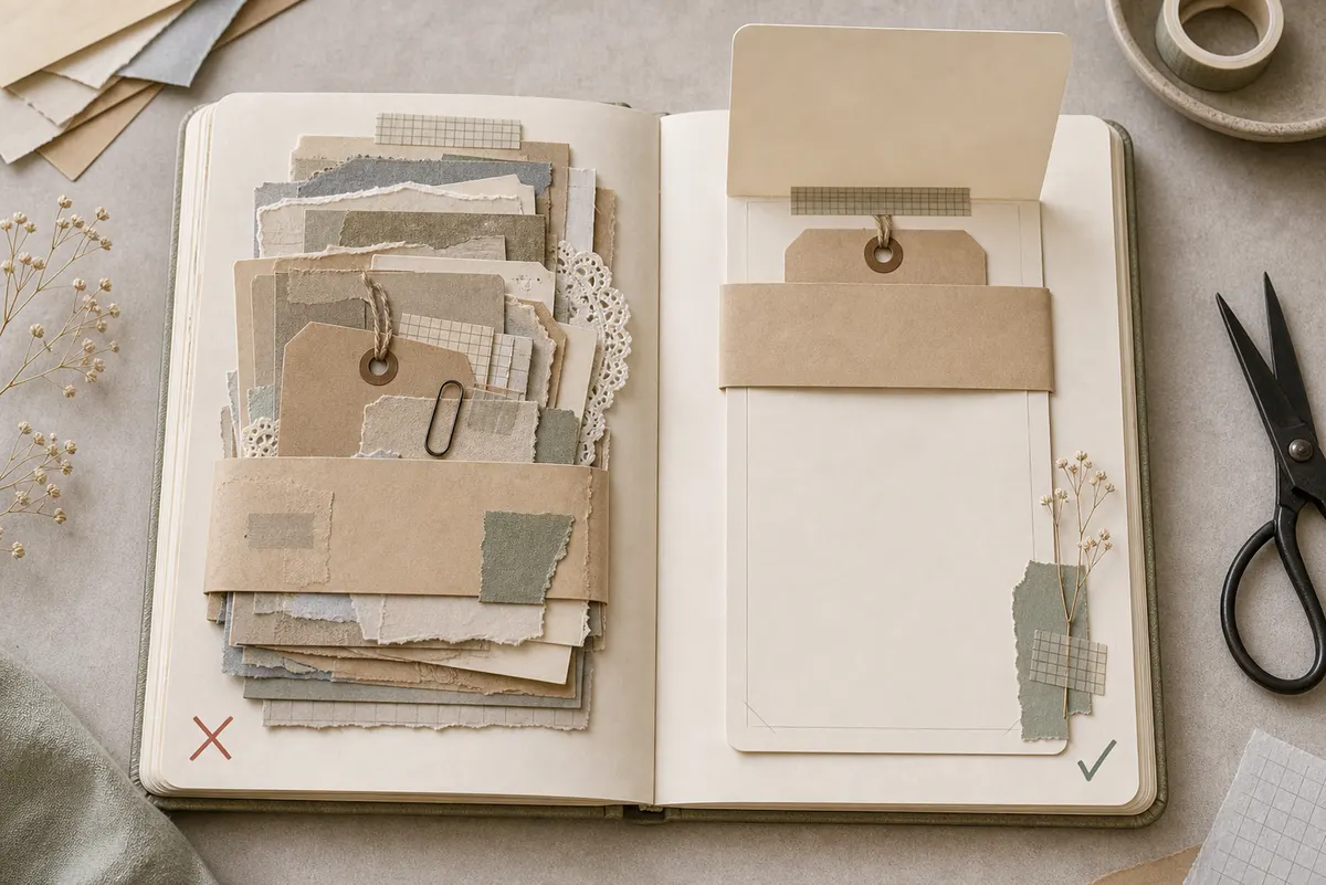 Journal spread comparing a bulky overloaded belly band flip with a clean low-bulk belly band flip