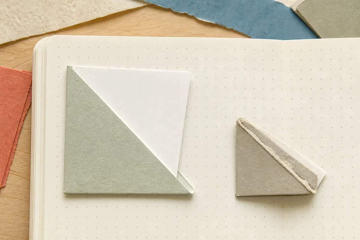 Illustrated comparison of a corner tuck with an open diagonal and a smaller tuck whose glue bead blocks the route