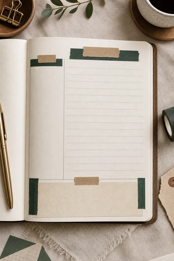 A journal page with a narrow left cue column, wide writing area, and bottom reflection box