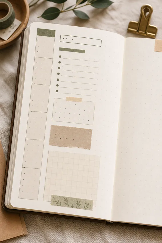 Journal page with a slim vertical time bar, short list area, and open note space