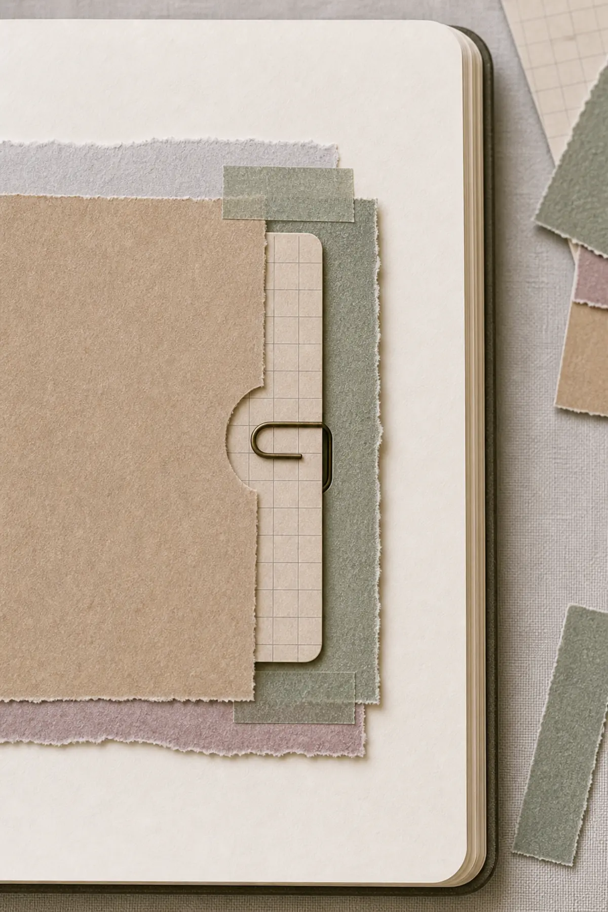 Close view of a hidden paperclip sleeve with part of the clip visible inside a paper channel and a slim card behind it