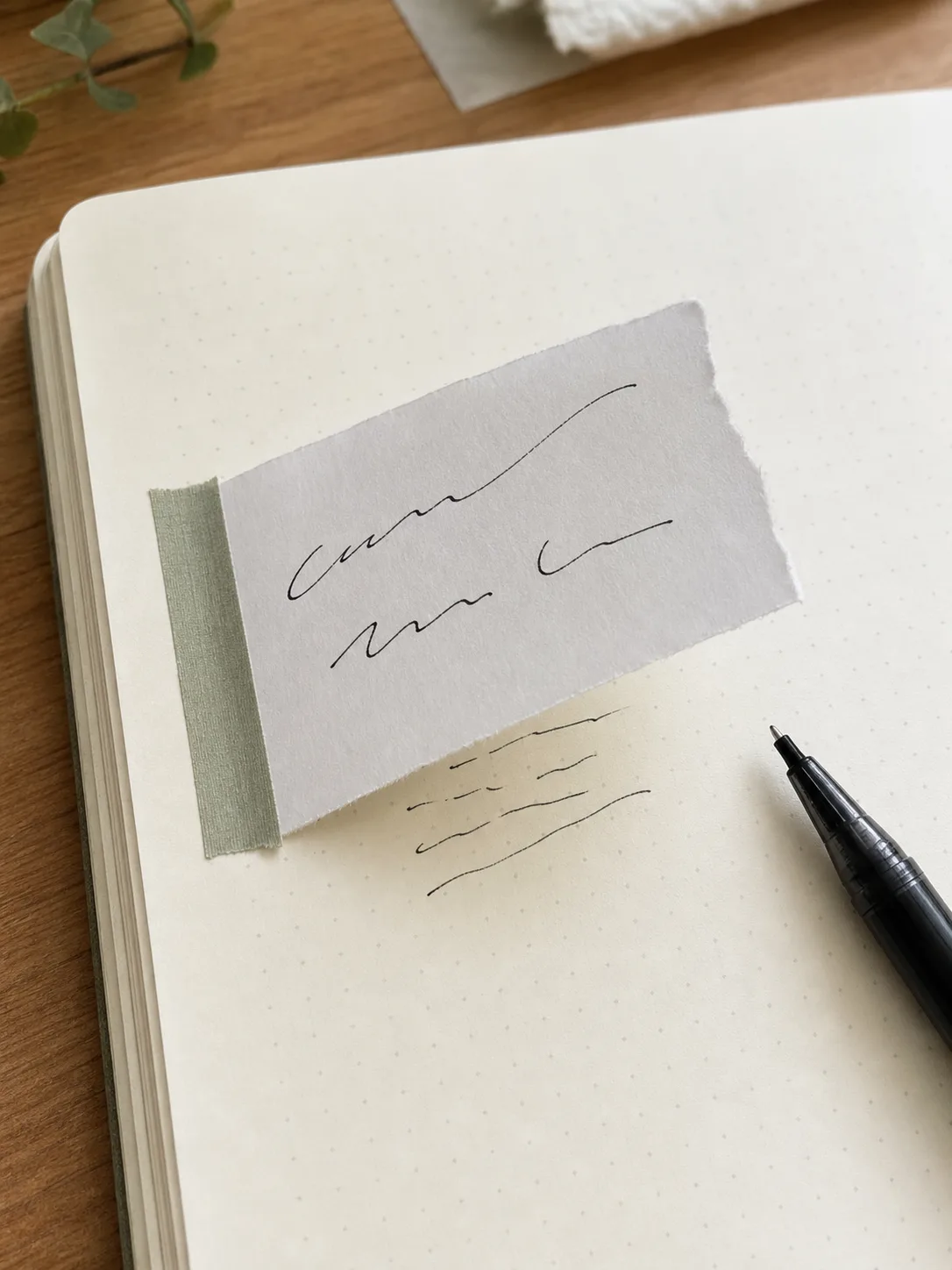 Plain memo hinged on one side with washi tape and lifted to reveal a hidden line underneath