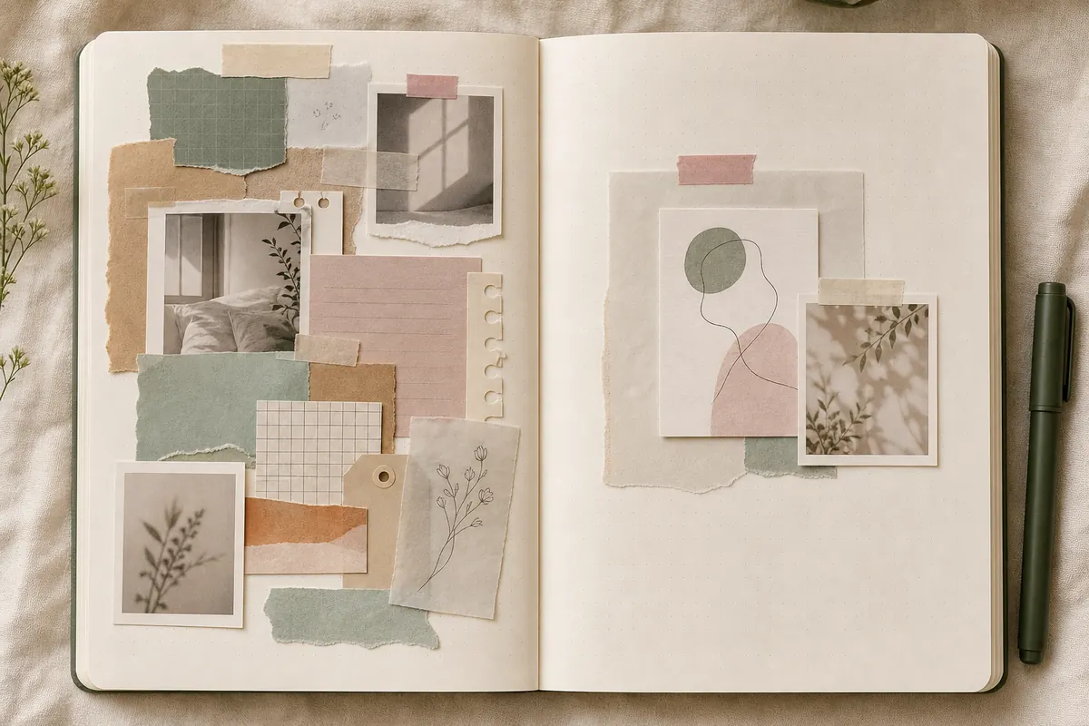 Open journal comparison with a crowded side and a calmer side with more blank writing space