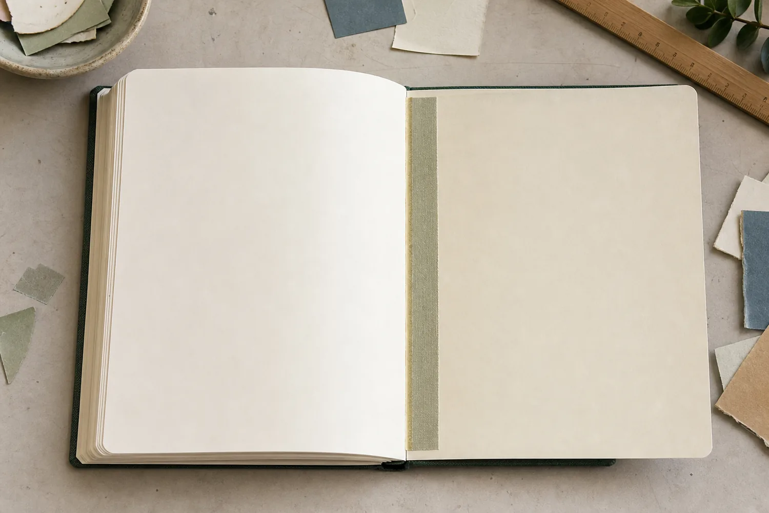 Open journal spread with a hinged tip-in page lying flat beside the main page