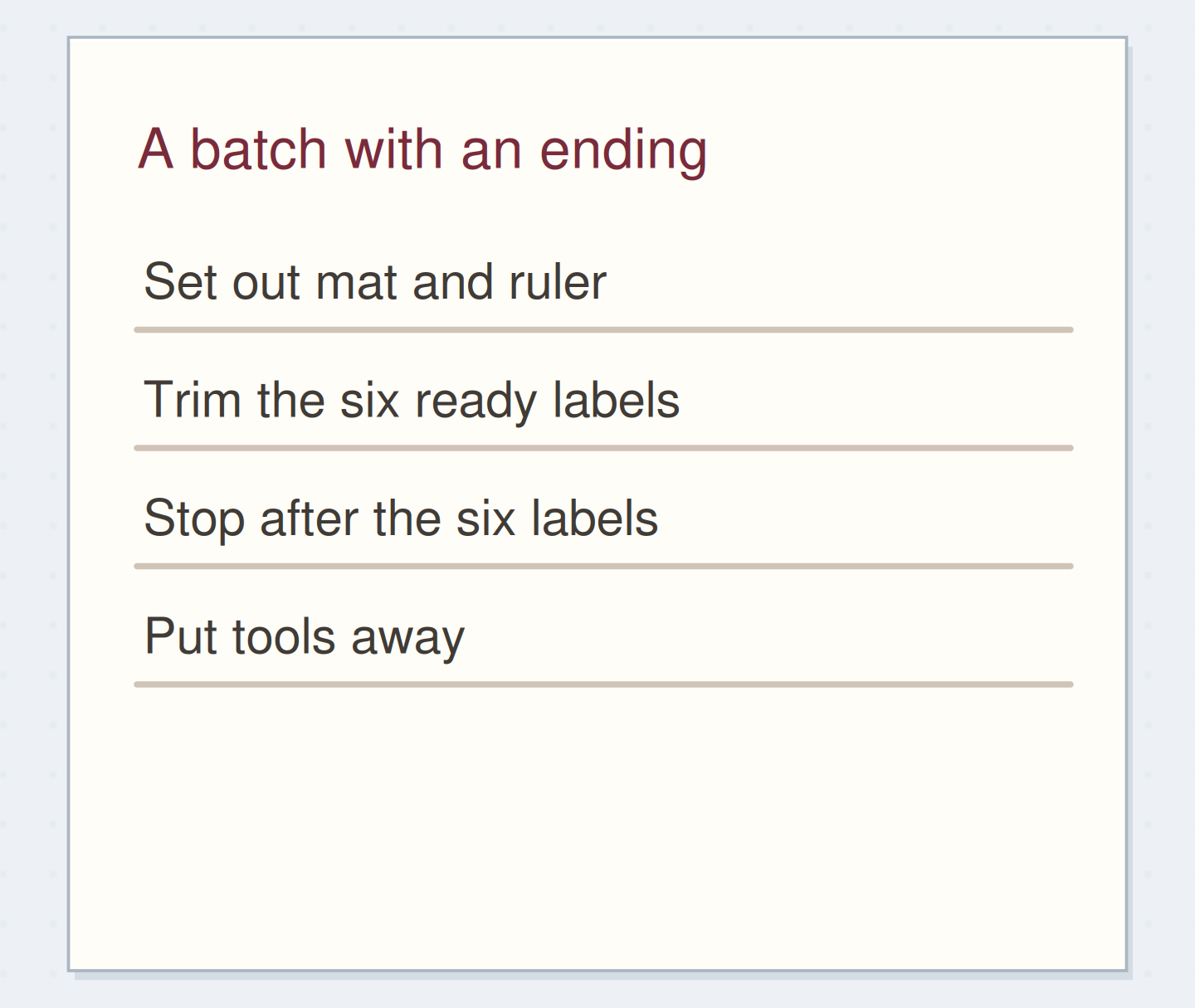 The batch has ready inputs and a visible boundary.