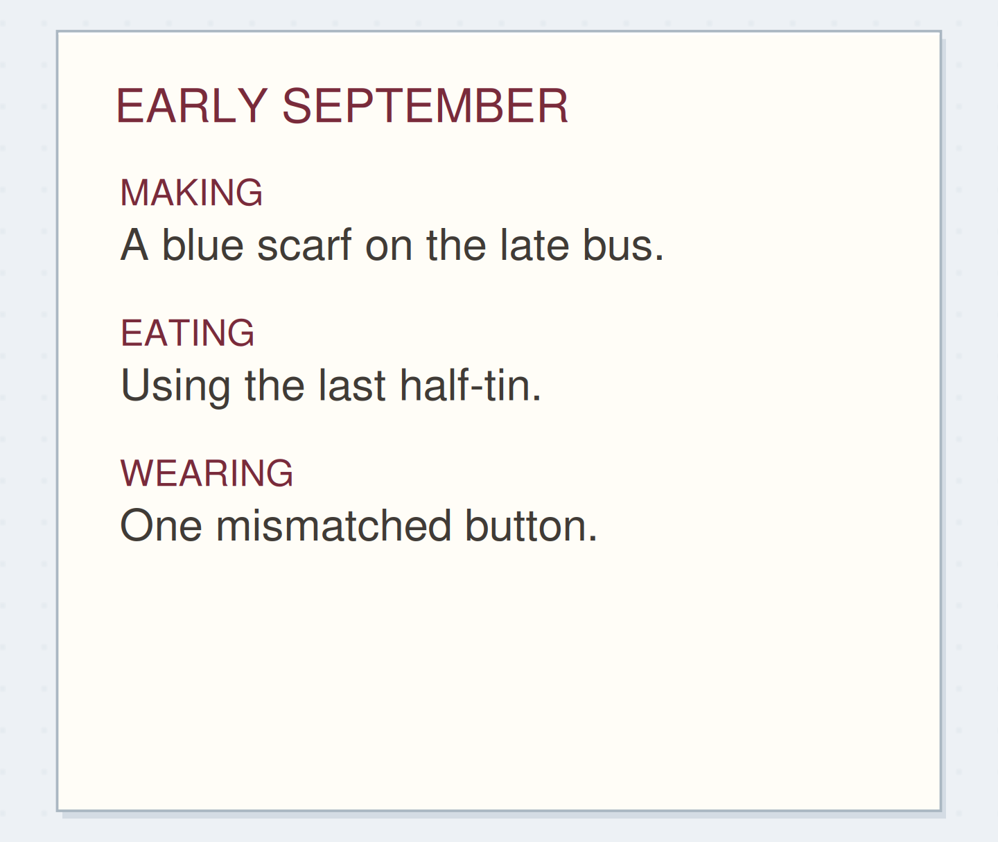 EARLY SEPTEMBER