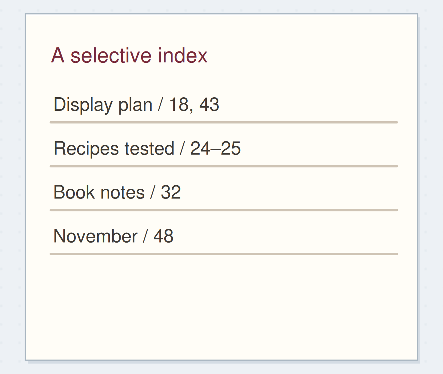 The index names collections you are likely to retrieve.