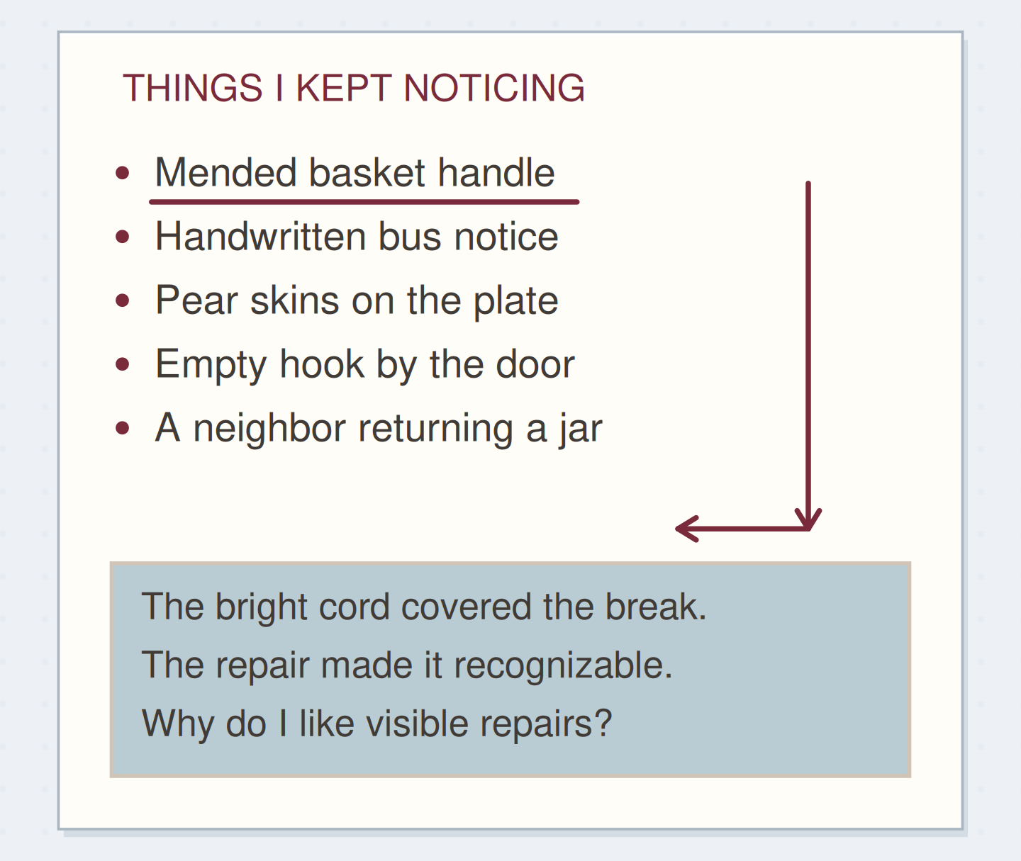 One selected list item leads into a paragraph while the other possibilities remain short phrases.