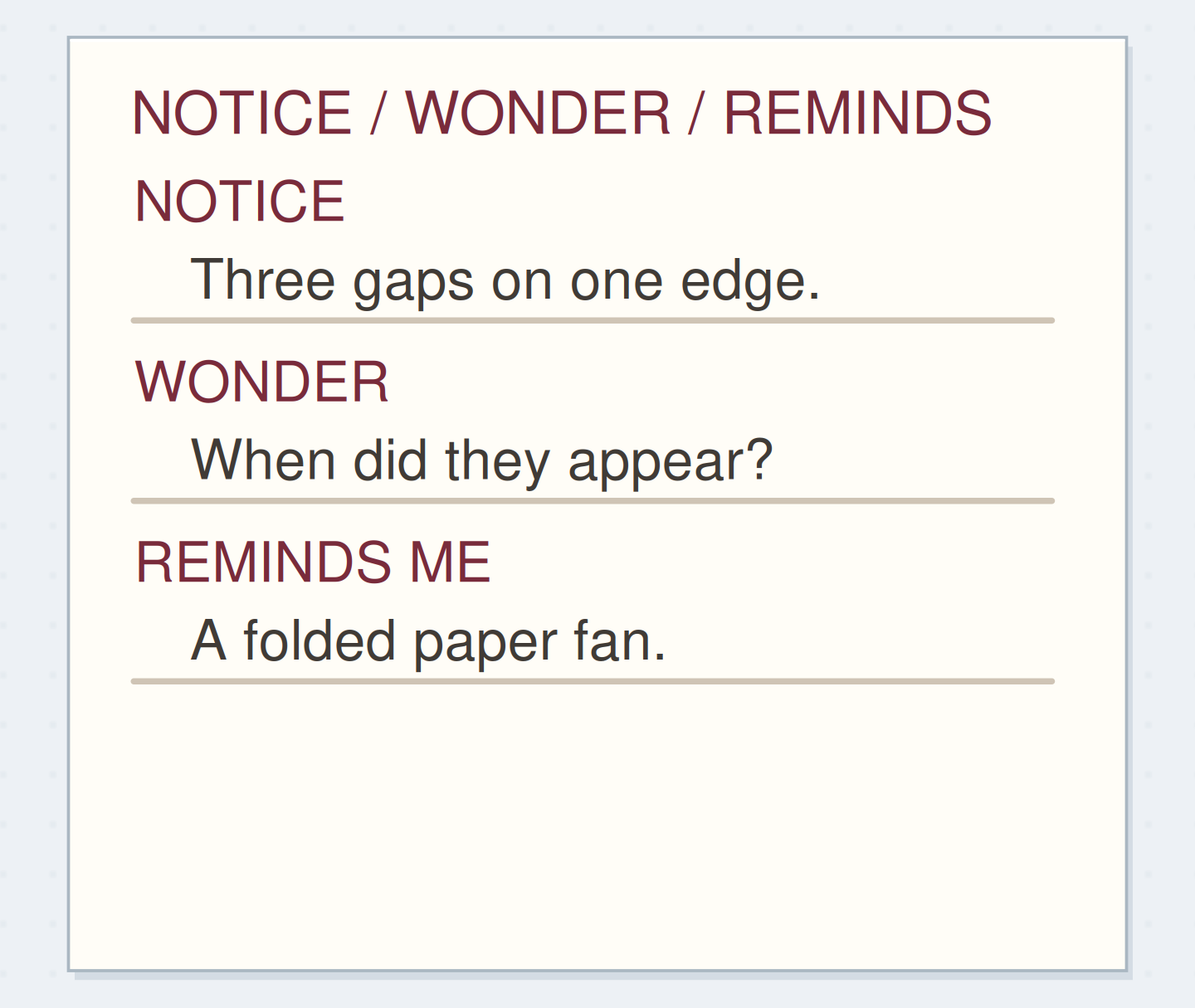 NOTICE / WONDER / REMINDS. Original schematic example; method details shown on the page.