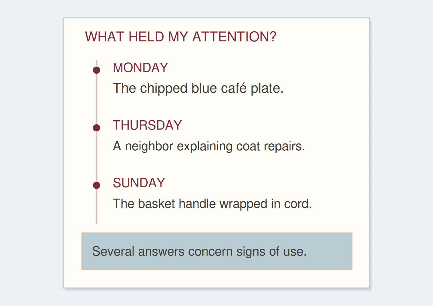 The same question produces three dated details, then a modest thread across the answers.