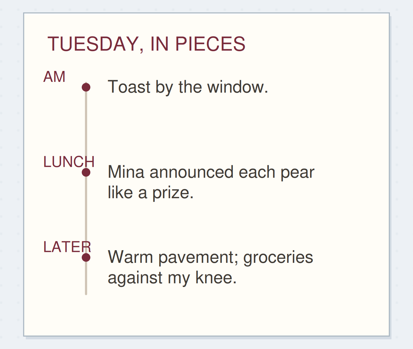 Three ordinary moments in order