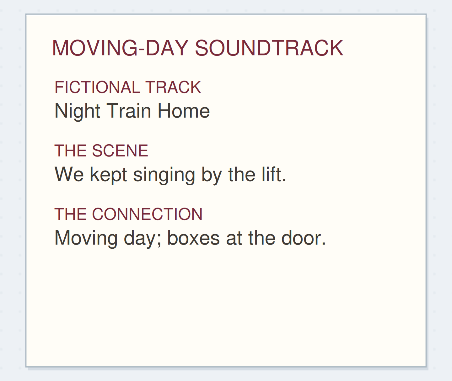 MOVING-DAY SOUNDTRACK