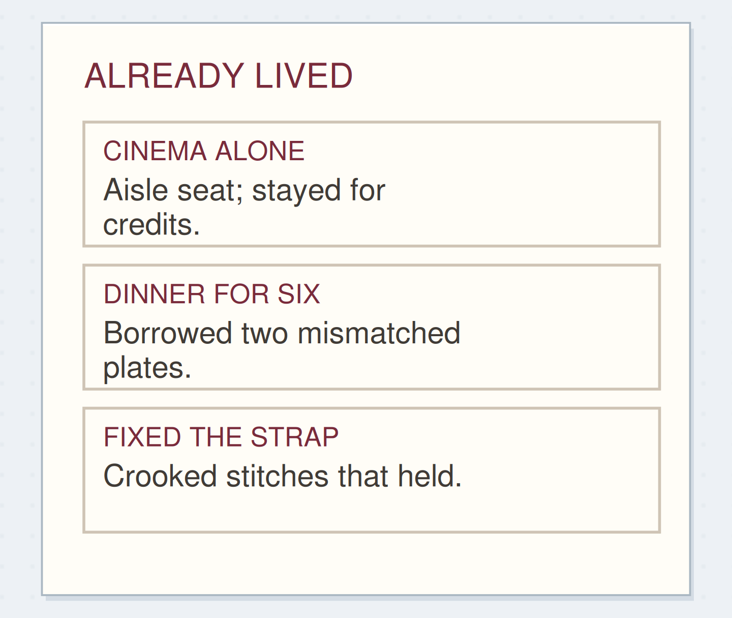 ALREADY LIVED