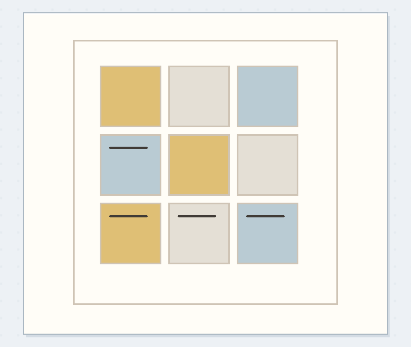 Nine tiles with 4 mm gaps on a plain backing