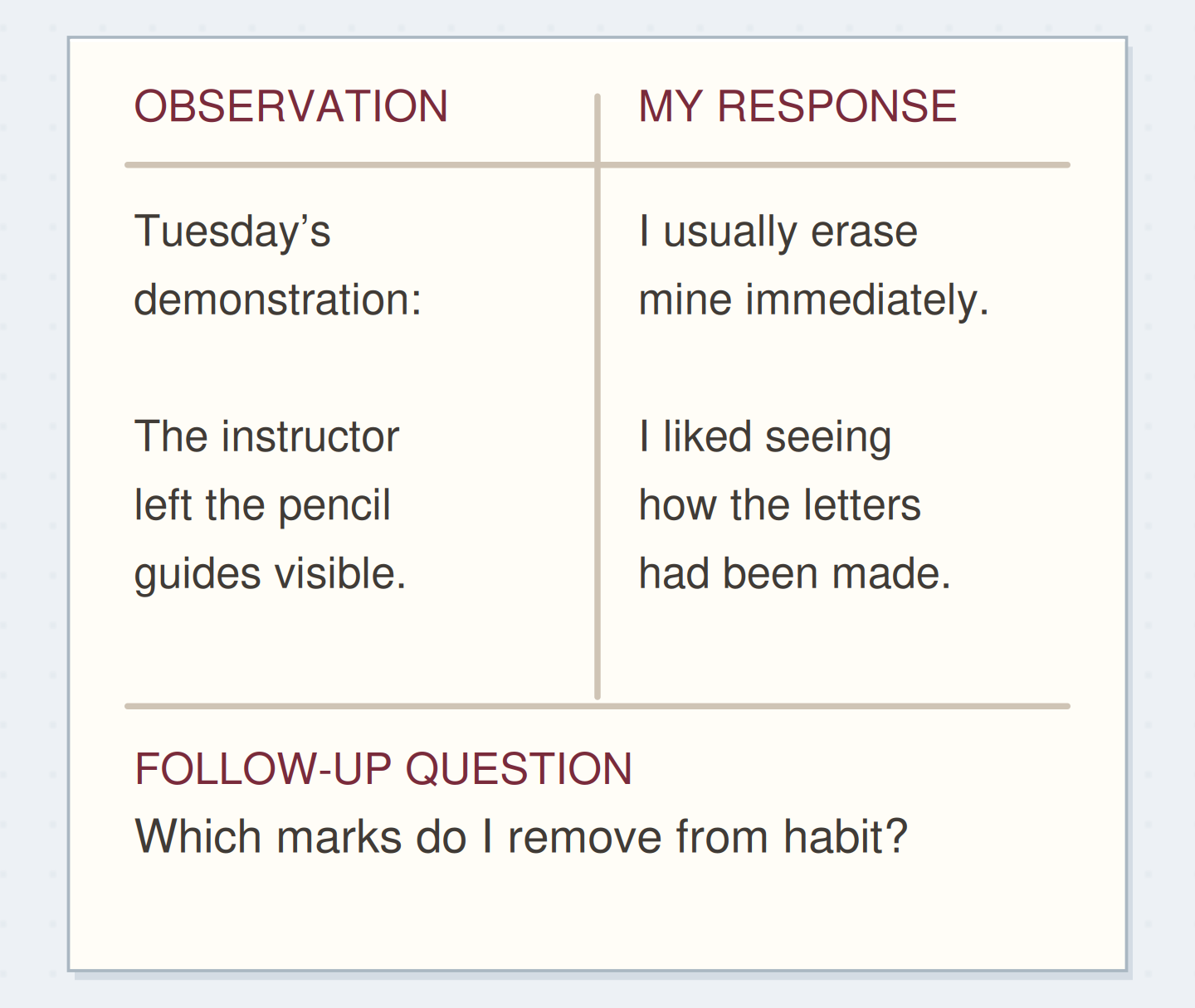 Source material and the writer’s response stay aligned, with a later question allowed to use the full page width.