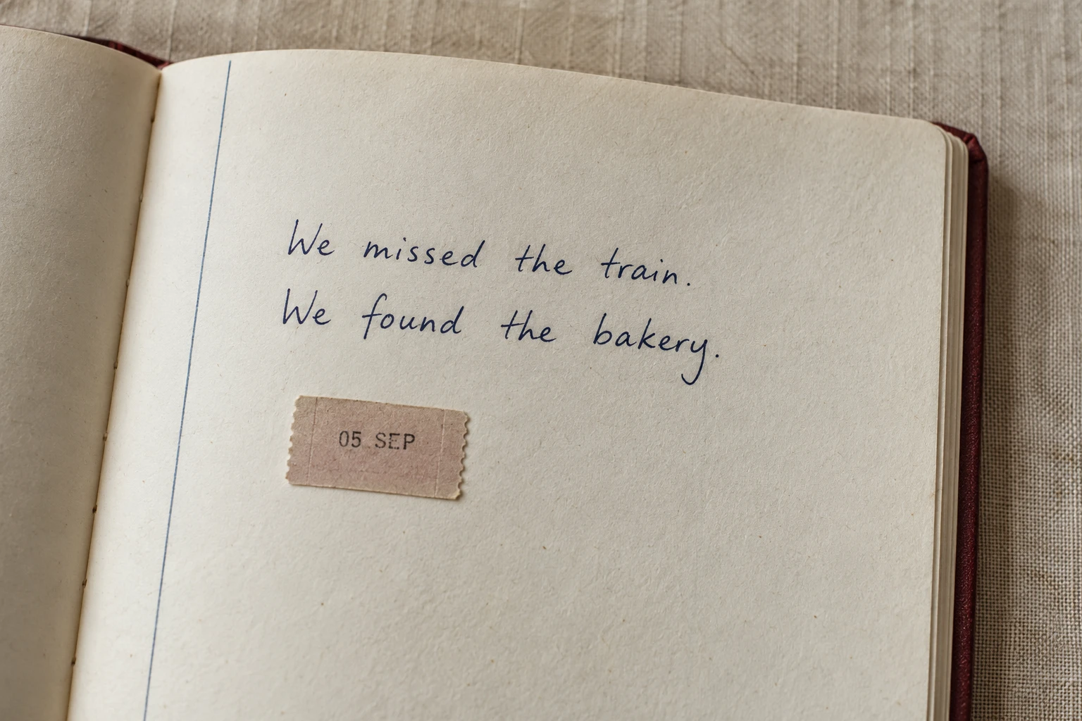 Two sentences can keep the turn in a day. An illustrated example of a short entry, with room left for another day.